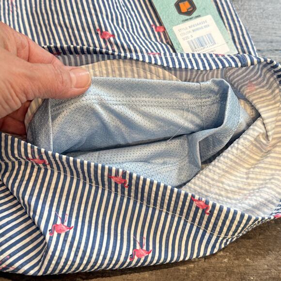 Rainforest Stripe Flamingo Print Seersucker 7" Swim Trunks Mens Size‎ Small NWT - Picture 10 of 14